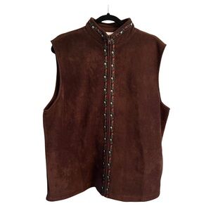Vintage Brown Fleece Zip Up Vest